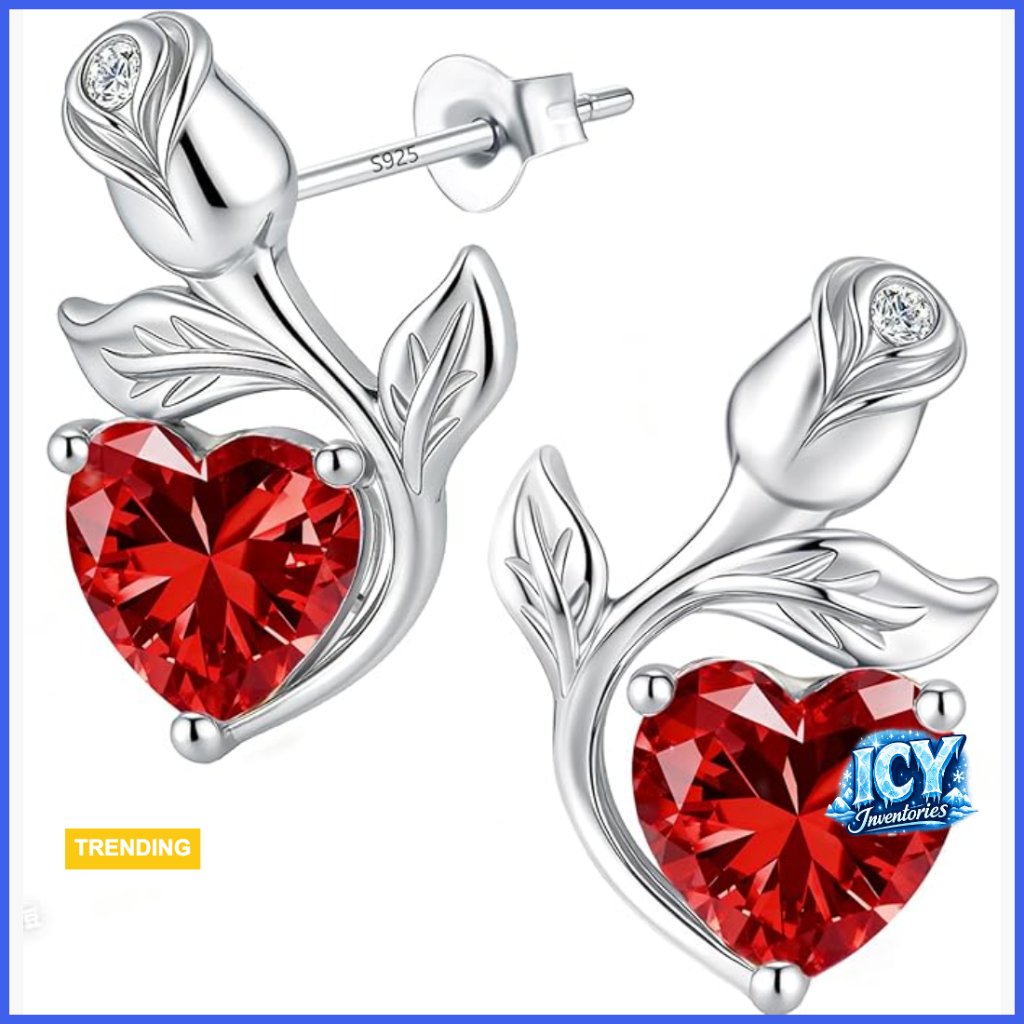 S925 Sterling Silver Heart Stud Earrings With Lab-Grown Ruby